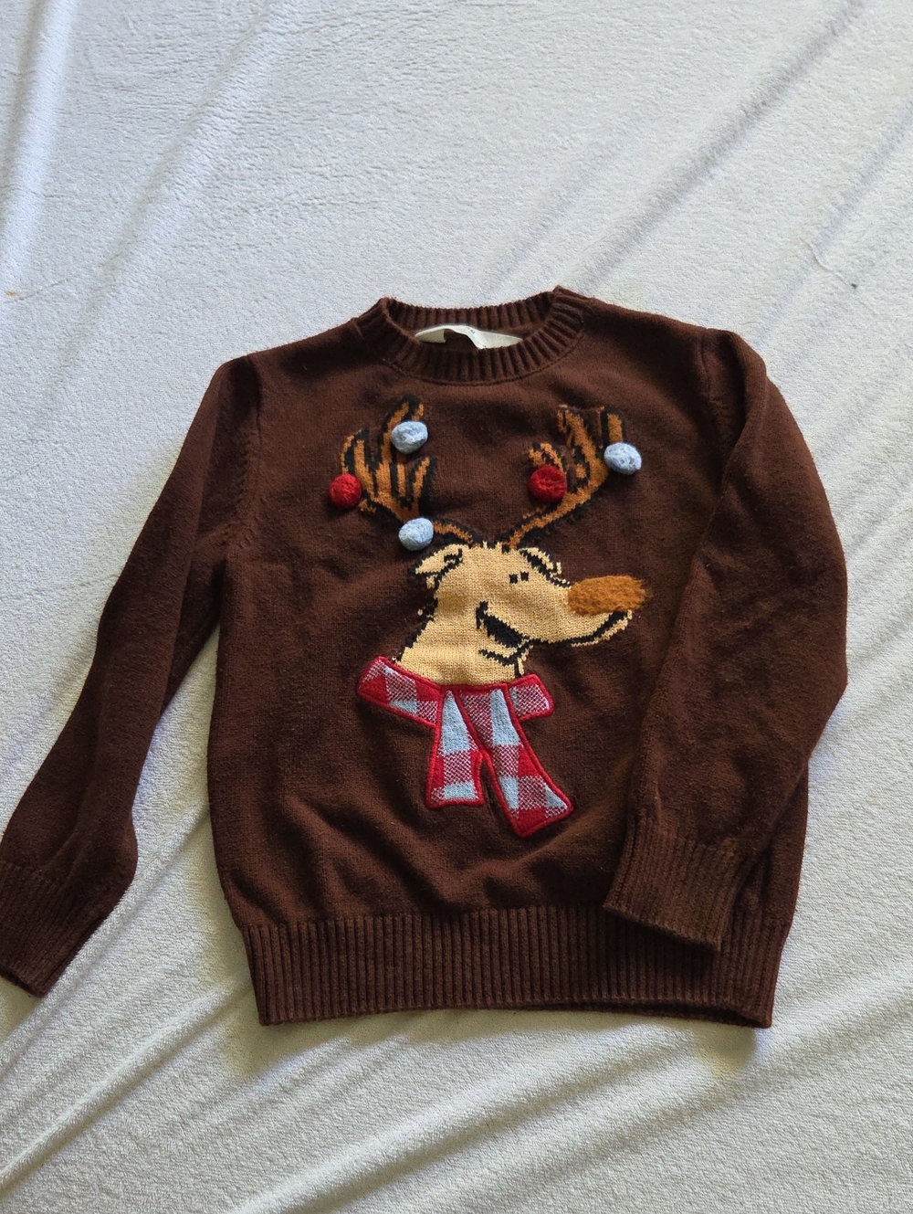 Brown Reindeer Knit Sweater - Kid's Holiday Pullover
